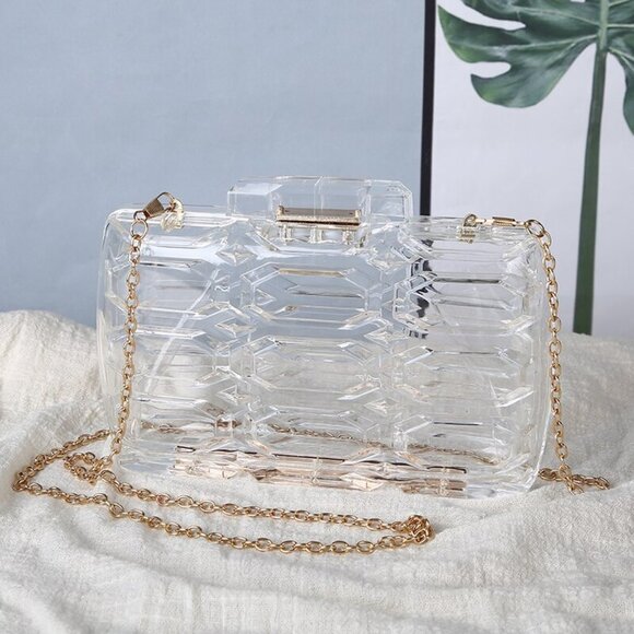 Mini Transparent Handbag Women's Clutch Purch Honeycomb Acrylic Evening … - Picture 3 of 6